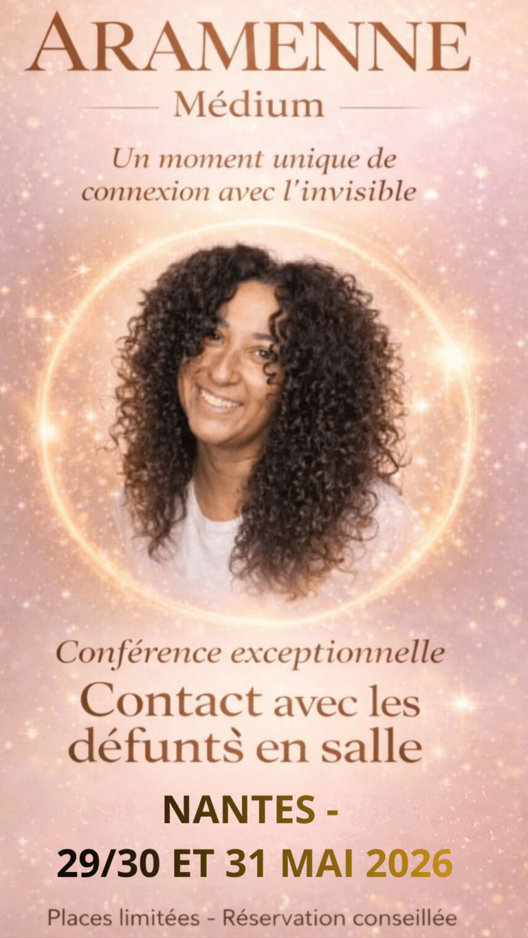 Affiche de la conférence d'Aramenne, contact avec les défunts en salle, à Nantes les 29, 30 et 31 mai 2026