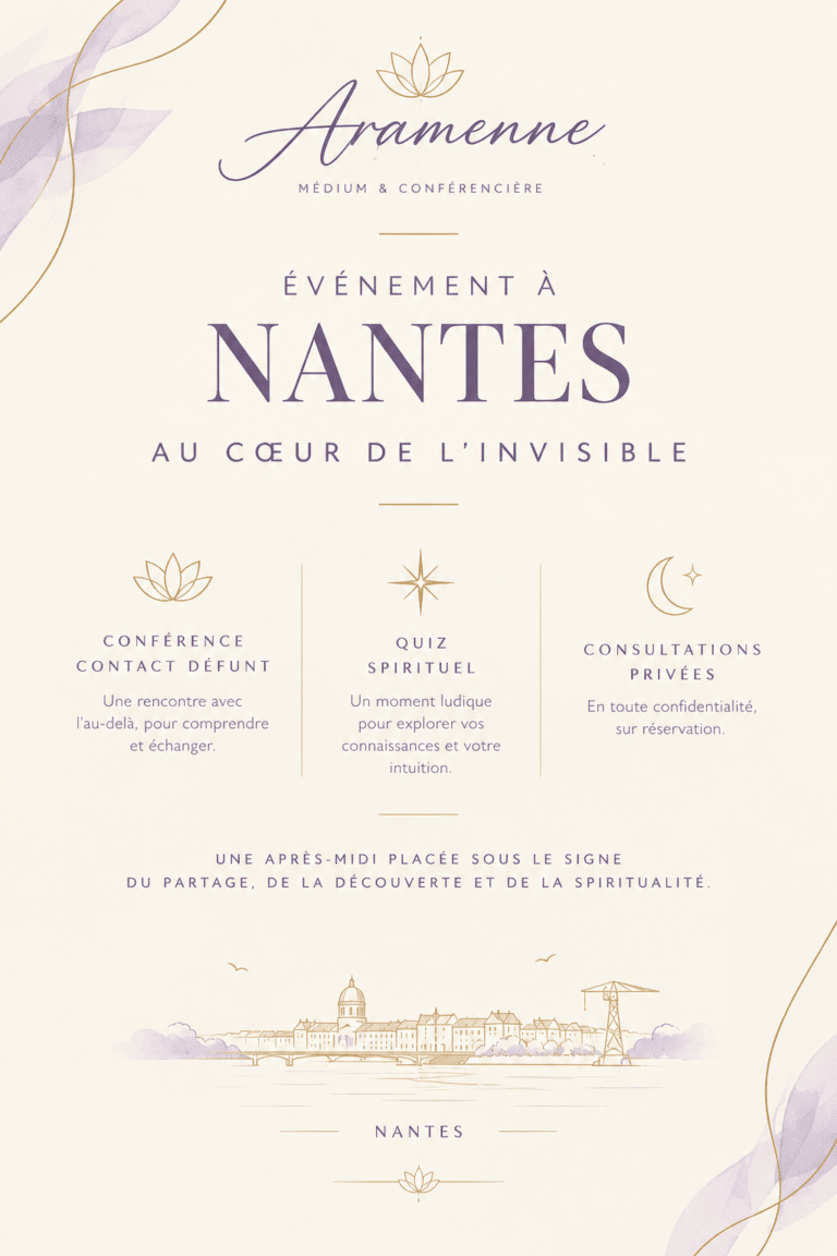Affiche de la soirée de médiumnité en salle d'Aramenne à Nantes, « Au coeur de l'invisible »